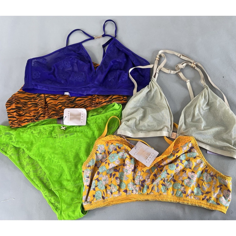 Lot of 5 Savage x Fenty 4 Bras 1 Panty  Colored Bralettes Bras‎ NWOT